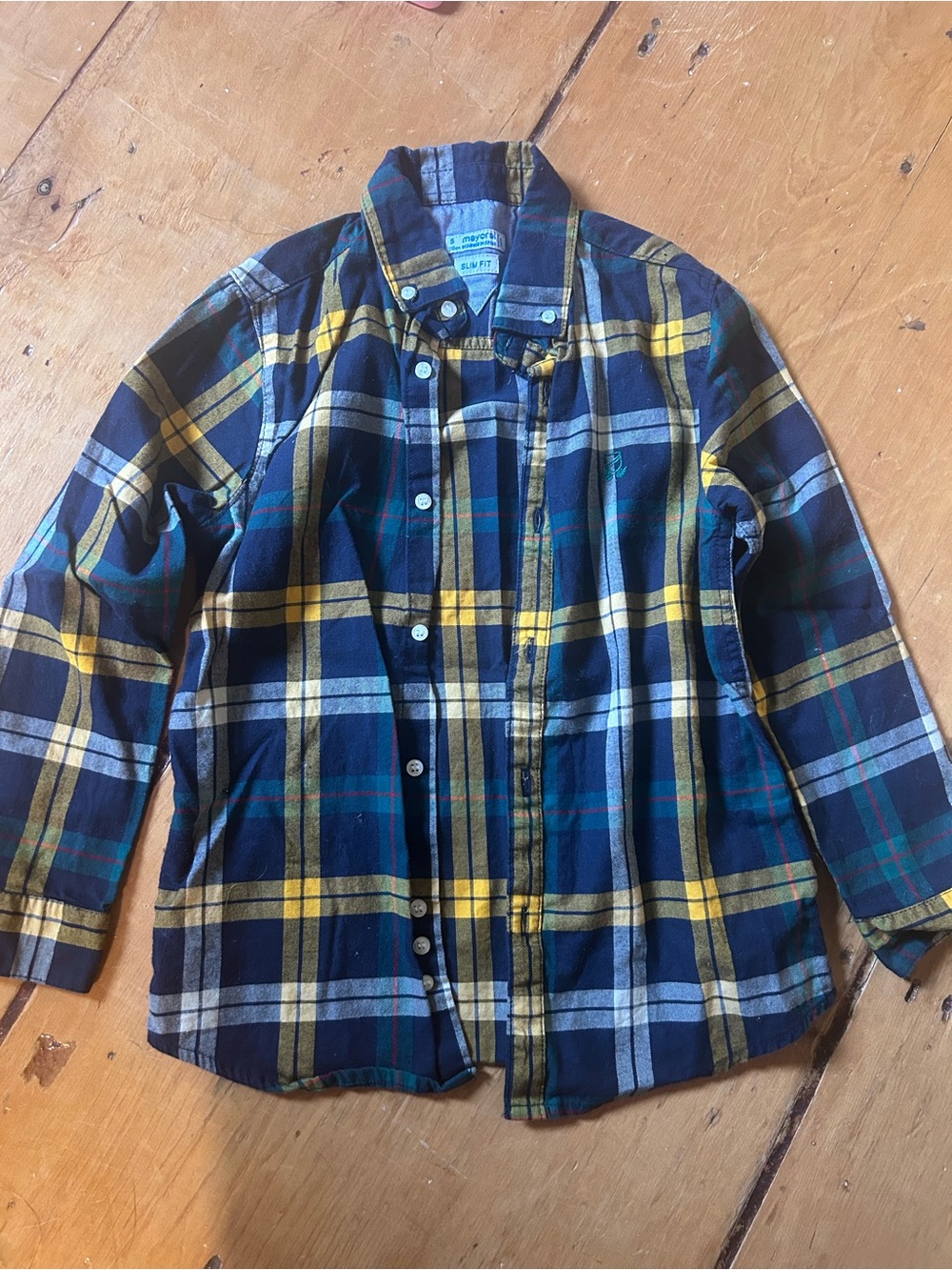 Mayoral Boy’s Plaid Button-Down Shirt - Navy, Yellow & Green